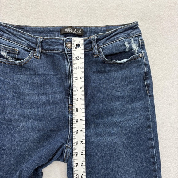 Judy Blue Jeans Womens 9/29 Blue Slim Bootcut Distressed Raw Hem Stretch Denim - Picture 7 of 12